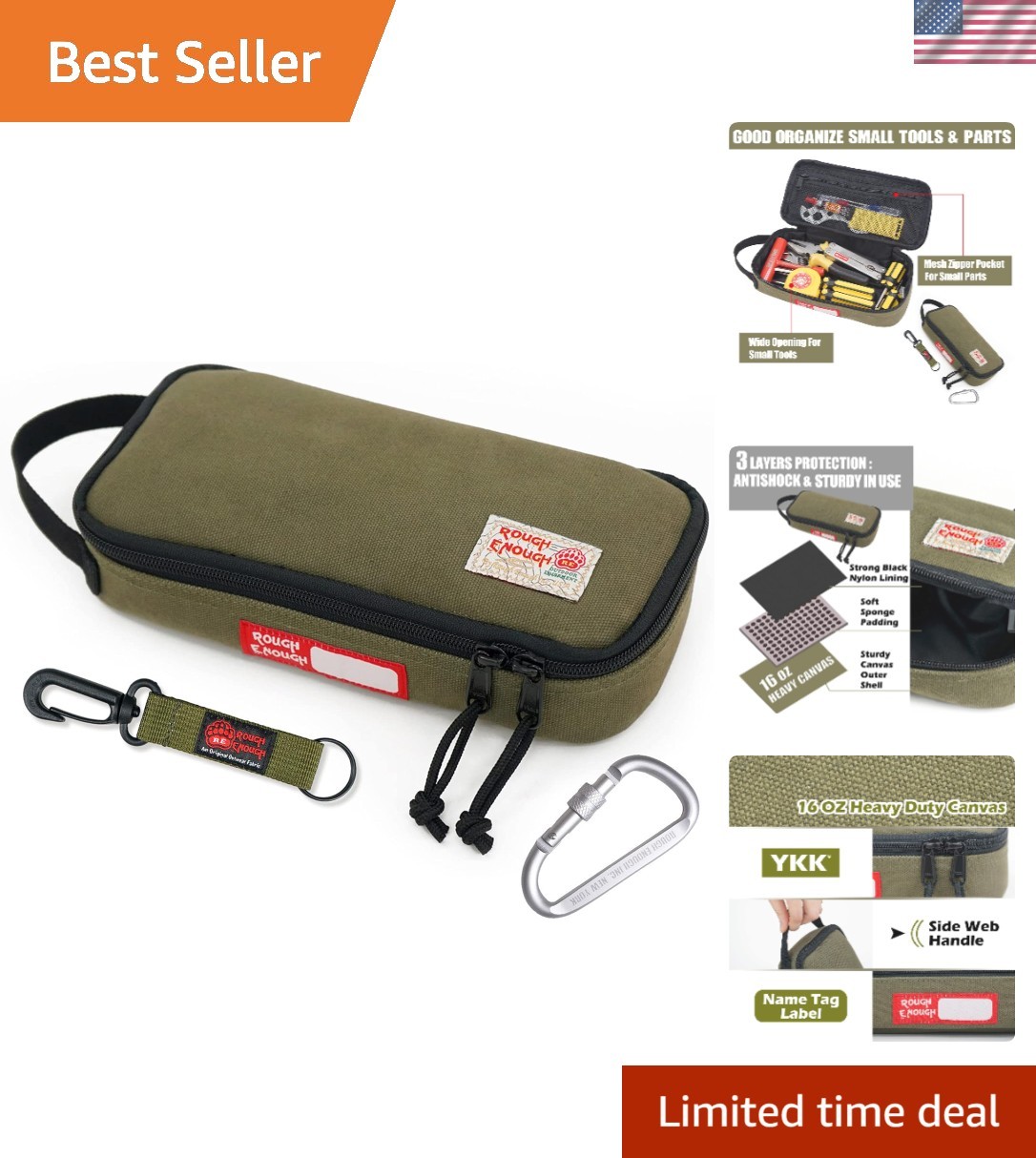 Durable EDC Tool Bag in Army Green – Compact Organizer with Zipper Handle
