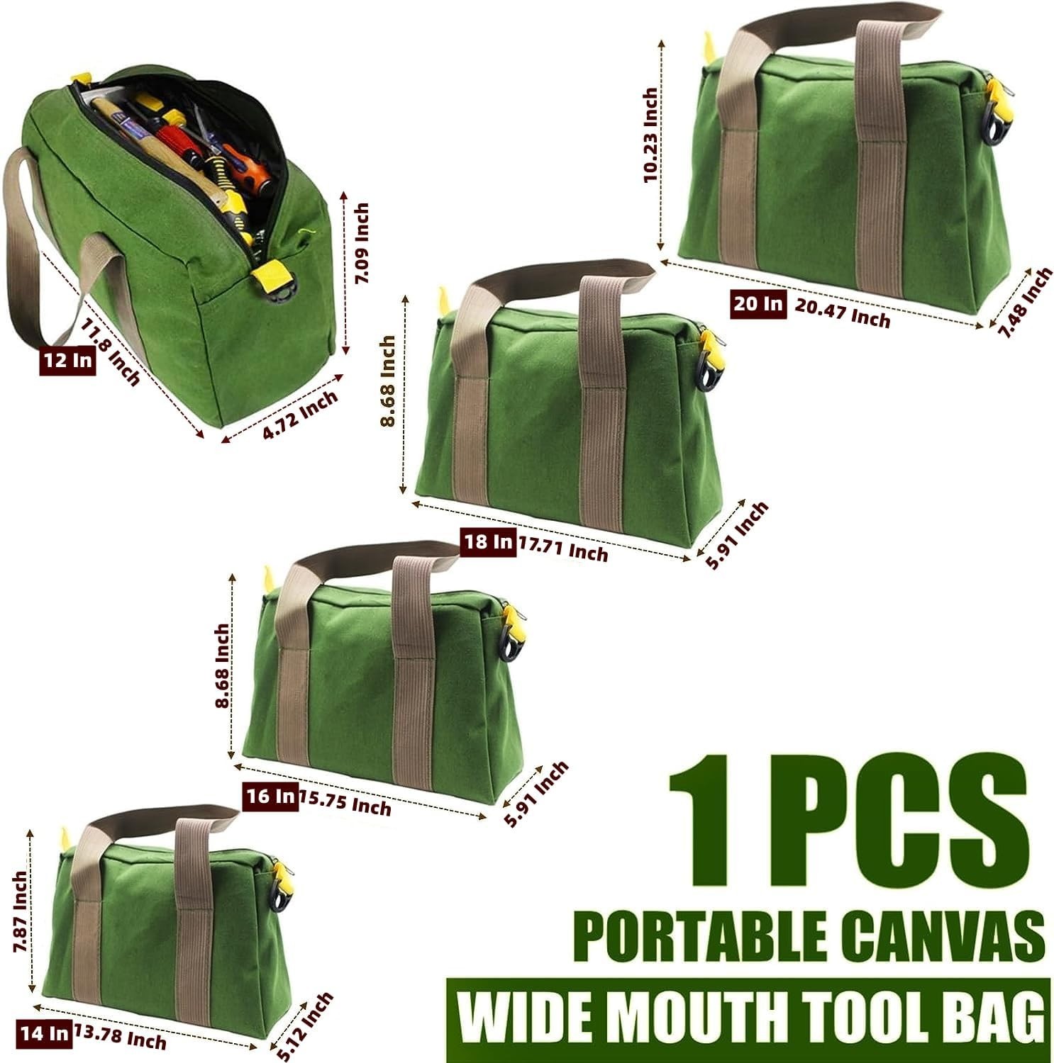 20 Inch Wide Mouth Tool Bag, Heavy Duty Canvas Tool Storage Bag, Large Capaci…