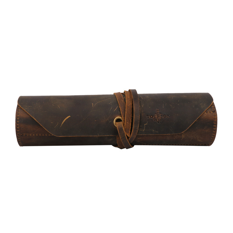 TOURBON Vintage Leather Roll Craft Tool Organizer Workshop Knife Carrier Bag