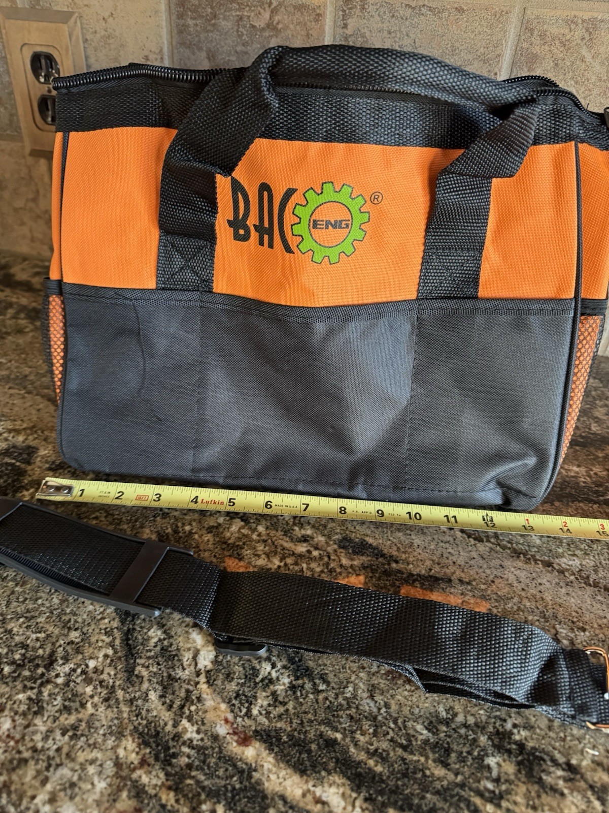 BAC ENG Black&Orange Indoor/Outdoor Tool or Gear Bag w Multiple pockets & Strap