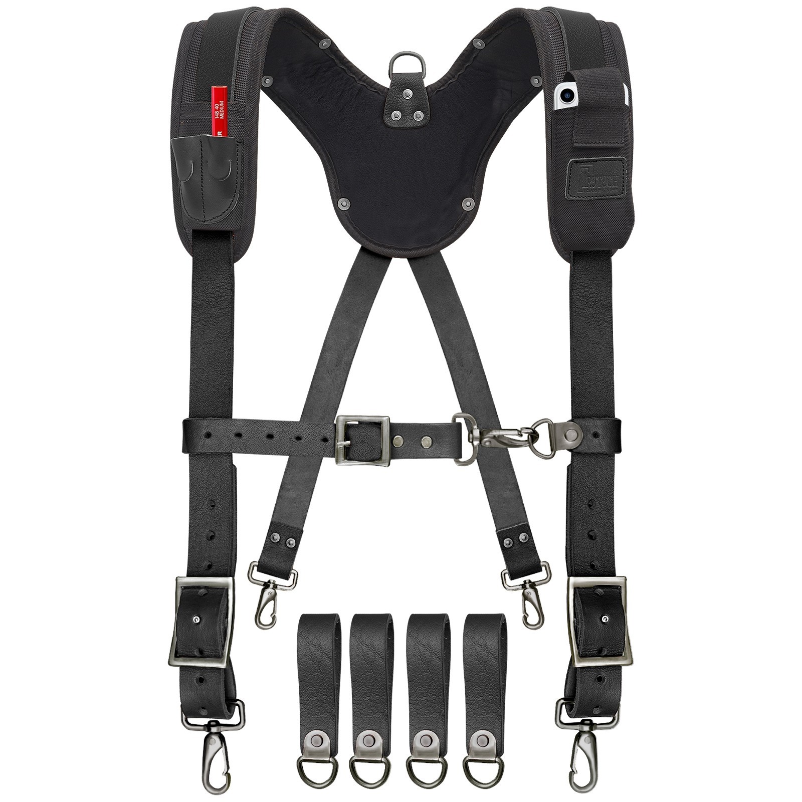 Trutuch Black Leather Tool Belt with Suspender | 18 Pockets | Framers Tool Belt