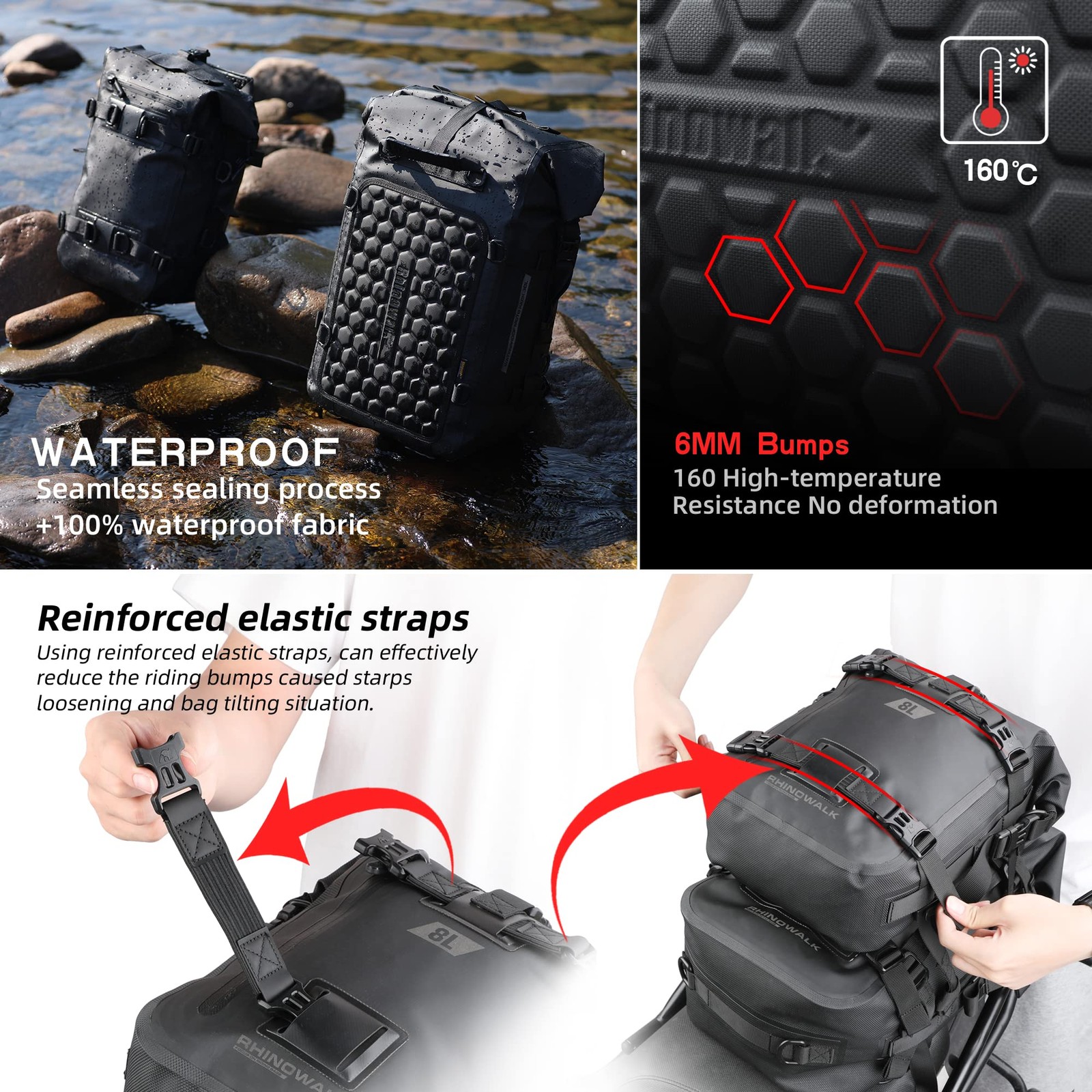 Rhinowalk Motorcycle Tail Bag Motorcycle Rear Seat Bag Motorcycle Backpack Motor