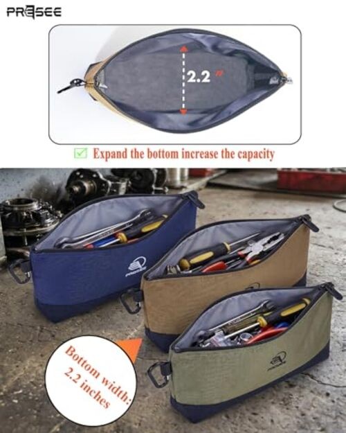 Khaki Tool Pouch Zipper – Small Stand-Up Organizer – 12″ – 1 Pack