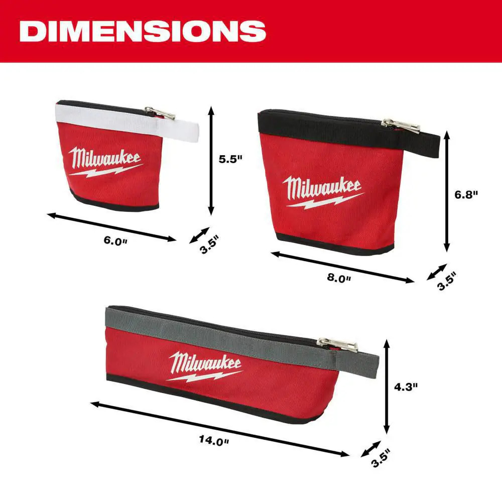 14 In., 8 In. and 6 In. Multi-Size Zipper Tool Bags in Red (3-Pack)