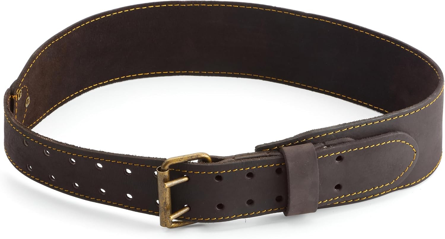OX Pro Small/Medium 3″ Wide Full Grain Leather Tool Belt with Double Stitched Co