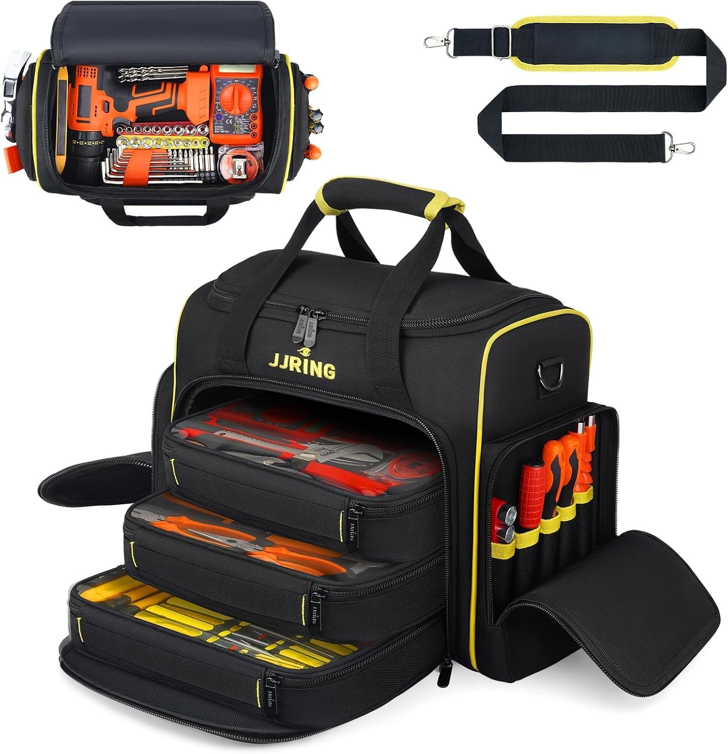 Durable 2.0 Gen Tool Bag with 3 Removable Cases – Yellow, Water-Resistant