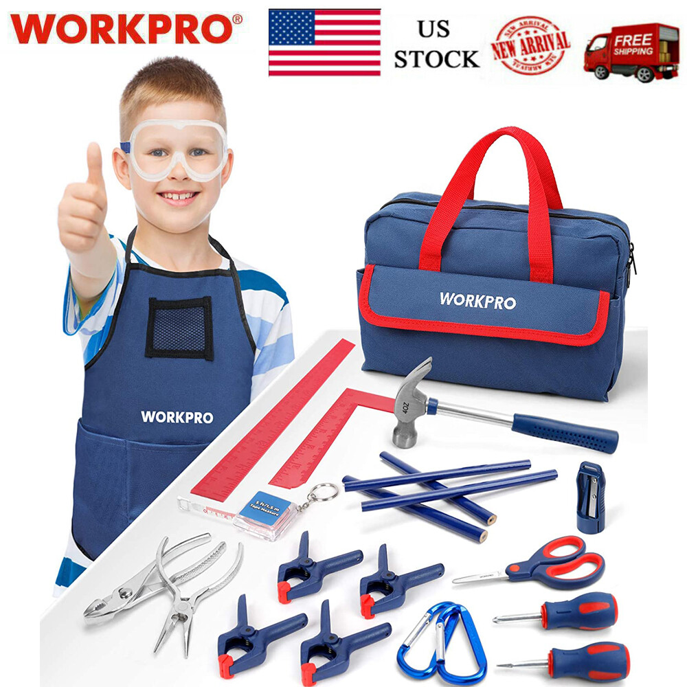 WORKPRO 23 Pcs Kid Tool Set with Storage Bag Hand Tools for Home DIY Woodworking