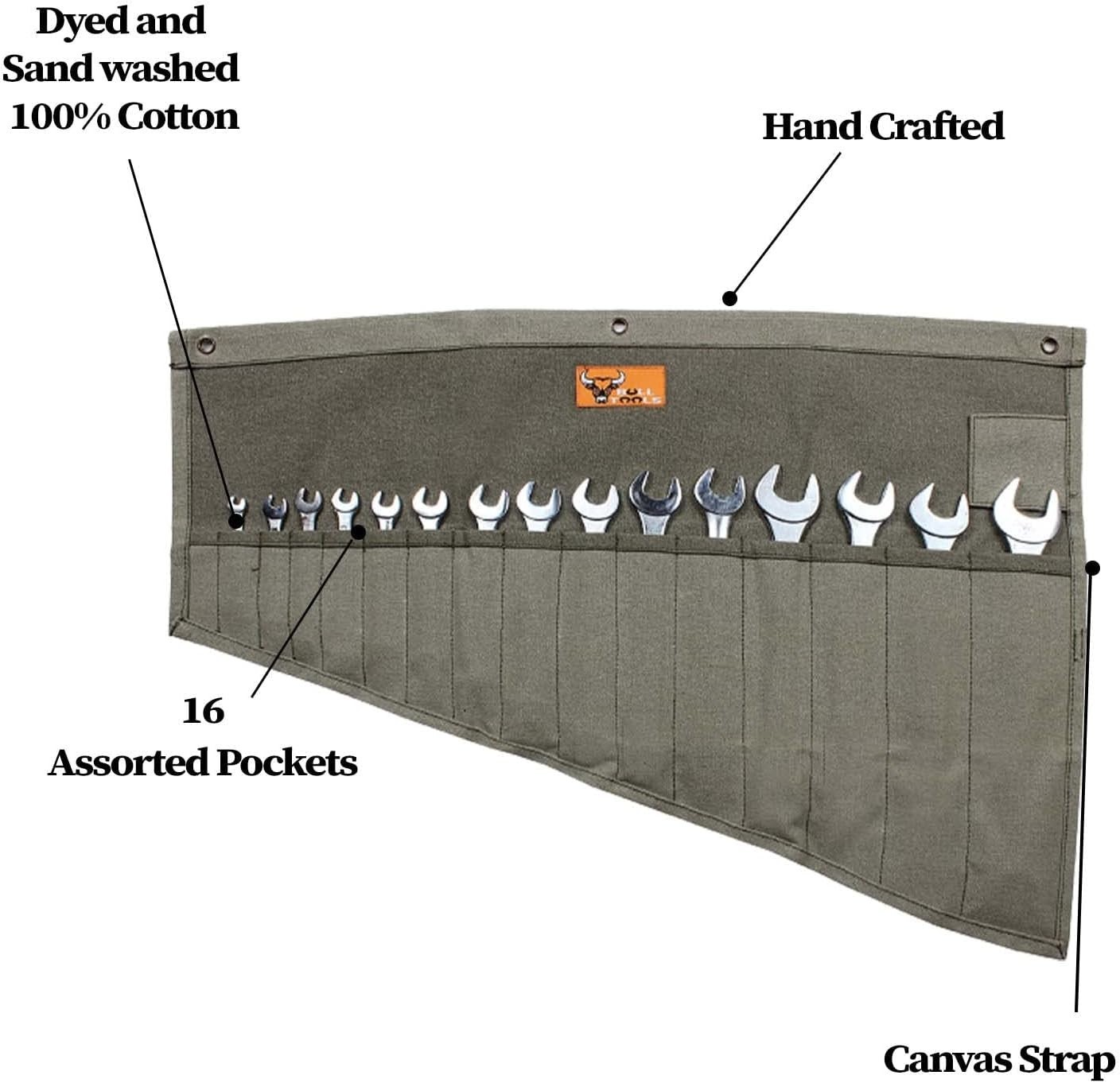 Durable 16 Pocket Tool Bag – Portable Canvas Wrench Organizer for Professionals