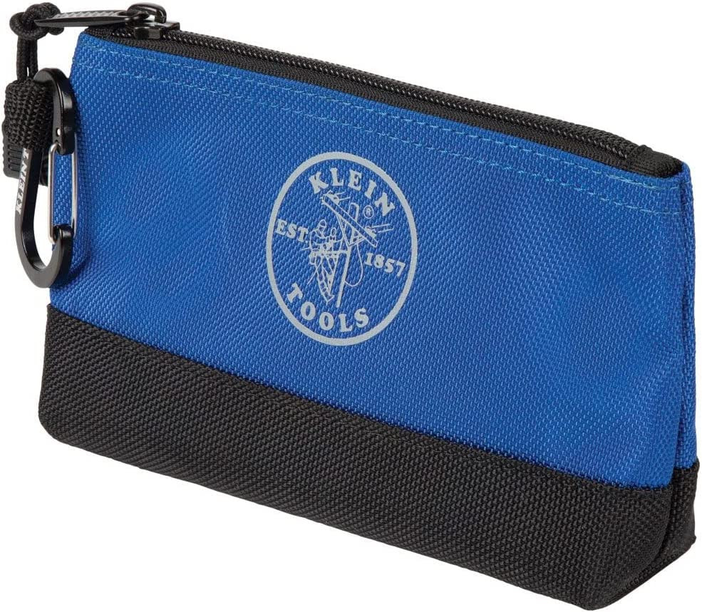 Klein Tools 55559 Stand-Up Zipper Bag Tool Pouch with Carabiners, 7-Inch Blue an