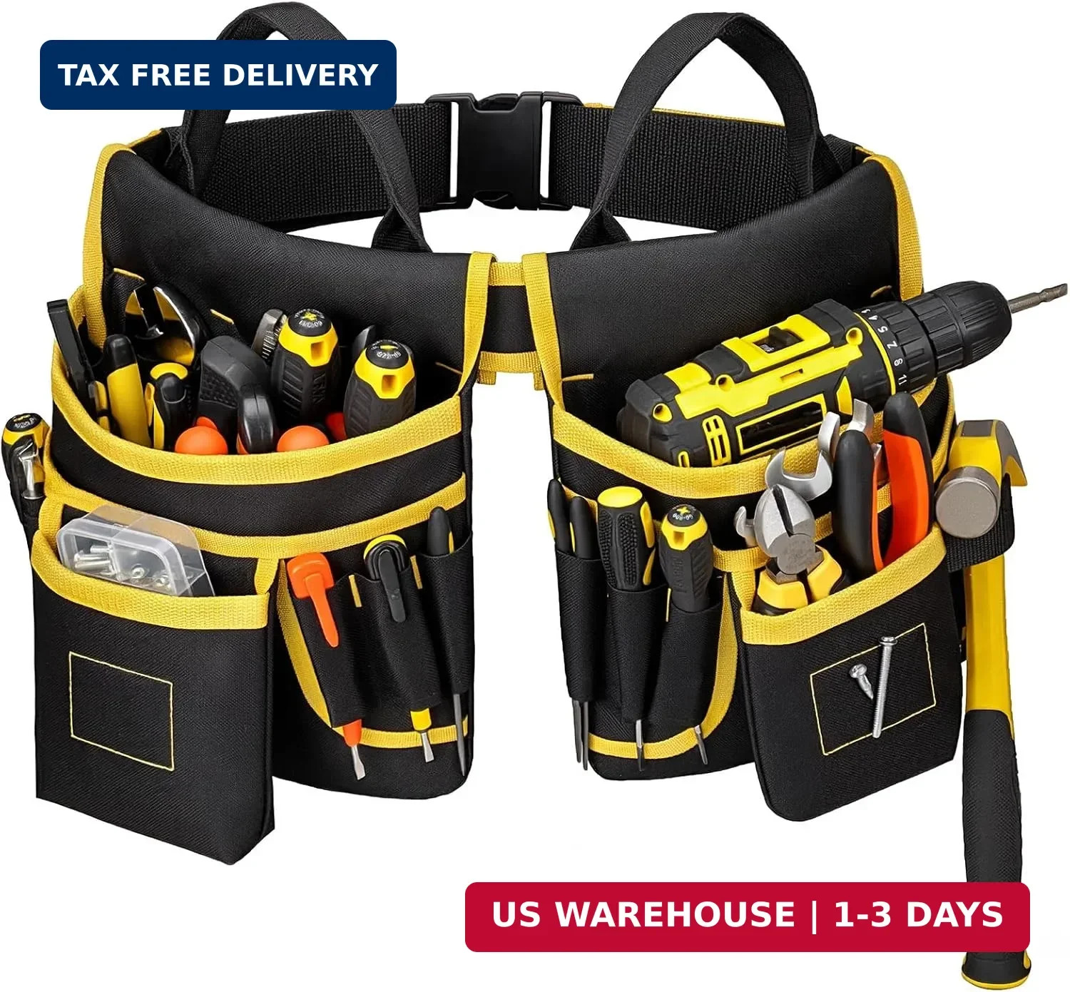 Tool Belt for Men – Tool Pouch for Waist Up to 52″ with 18 Pockets 19 Webbing Lo