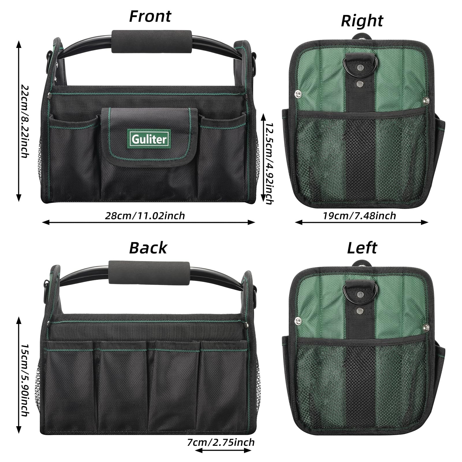 11 Inch Small Tool Bag, Open Top Tool Tote with Stainless Steel Handle and Ad…