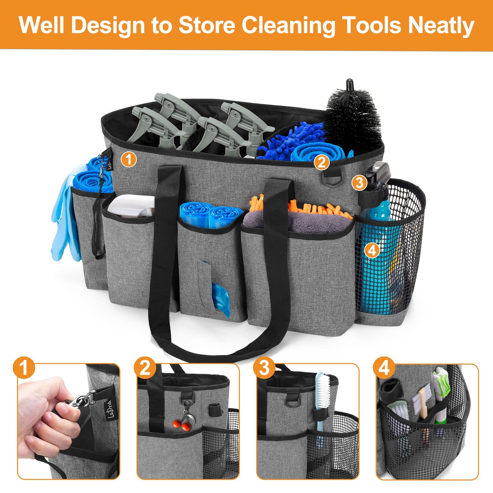 Professional Cleaning Tote Caddy for Cleaning Supply, Gray