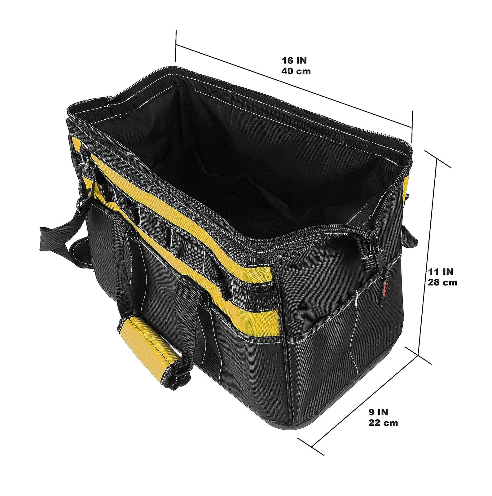 S 16 Inch Wide Mouth Tool Bag Molded Waterproof Base With 21 Pockets And 7 Belt