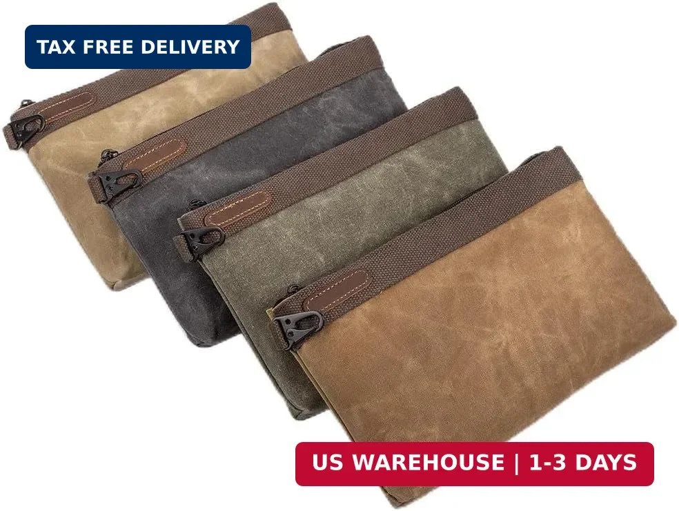 Waxed Canvas Tool Pouches 4 Pack – 11-Inch Heavy-Duty Zipper Tool Bags Set, Wate