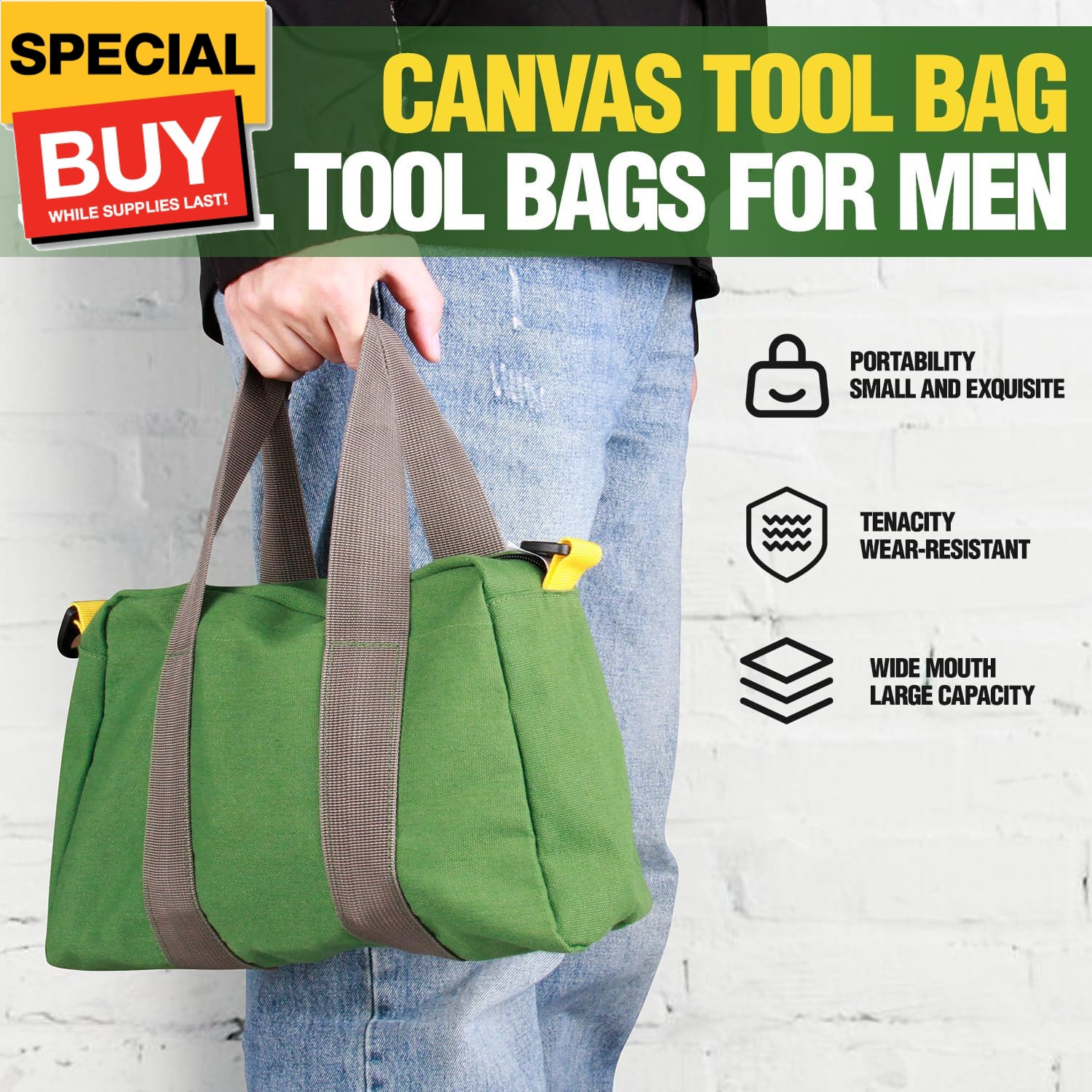 13 Inch Small Tool Bag, Canvas Tool Storage Bag, Large Capacity Multipurpose Zip
