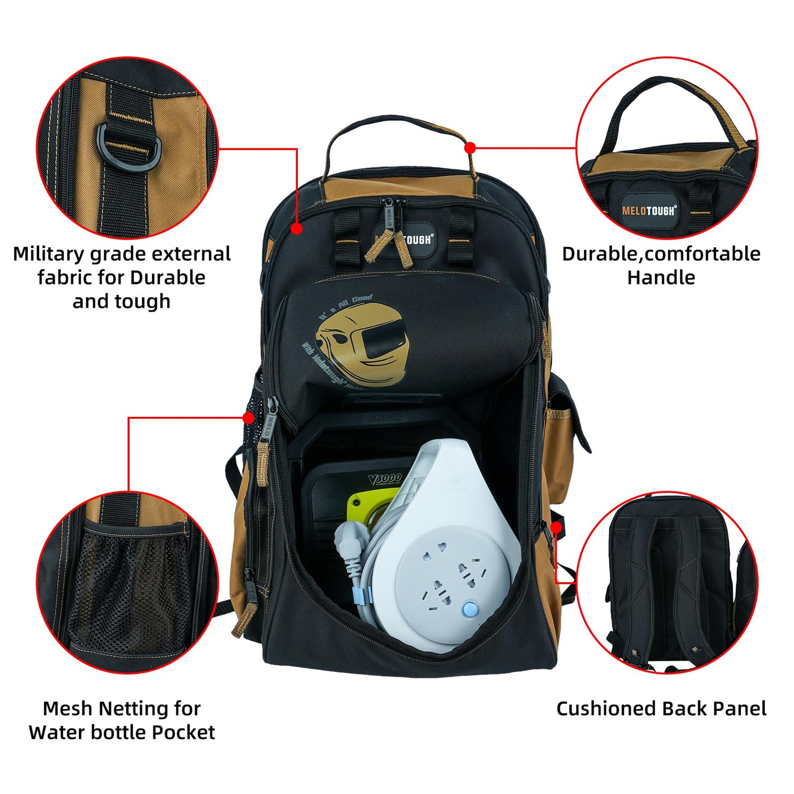MELOTOUGH Electricians Tool Bag Backpack Welding Helmet Bag Heavy Duty Tool B…