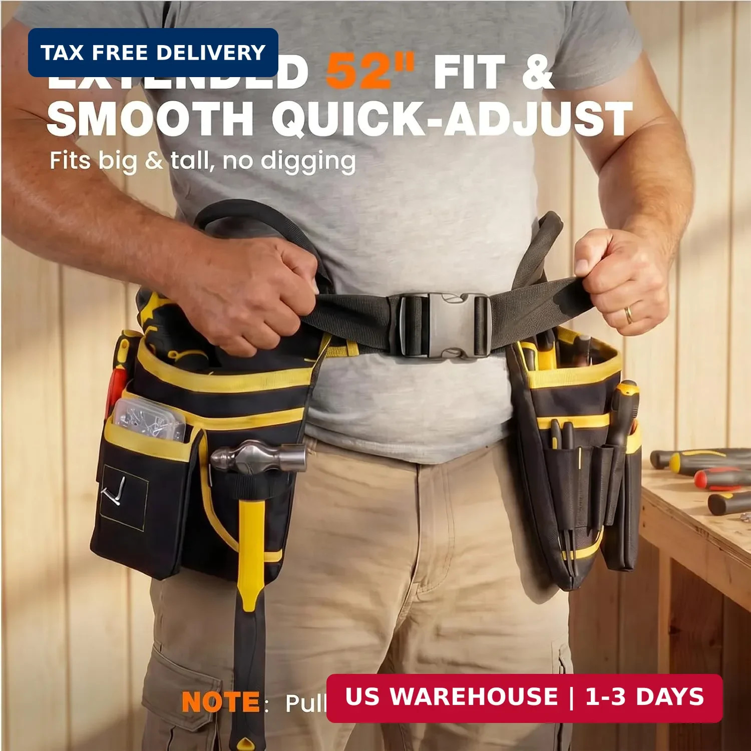 Tool Belt for Men – Tool Pouch for Waist Up to 52″ with 18 Pockets 19 Webbing Lo