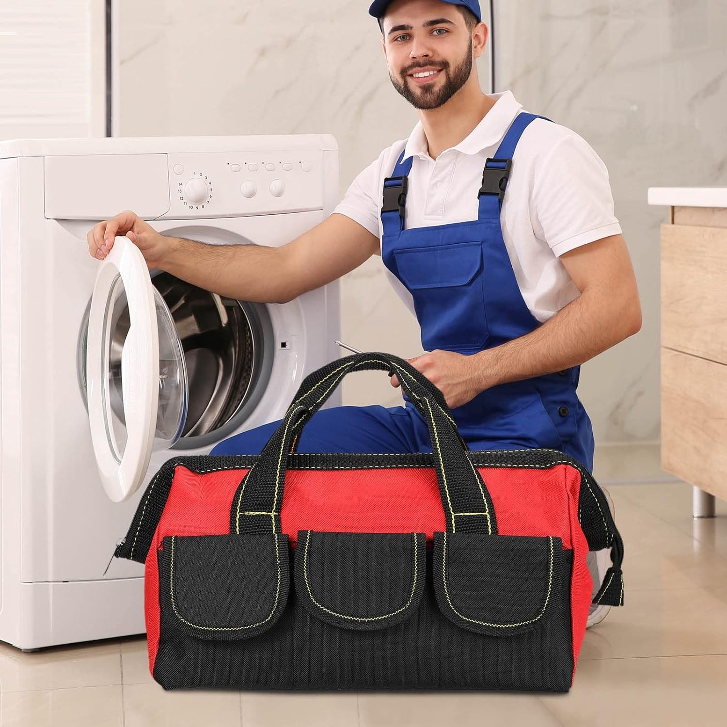 3 Pack Tool Bag for Men with Waterproof Hard Bottom, Heavy Duty Tool Bag
