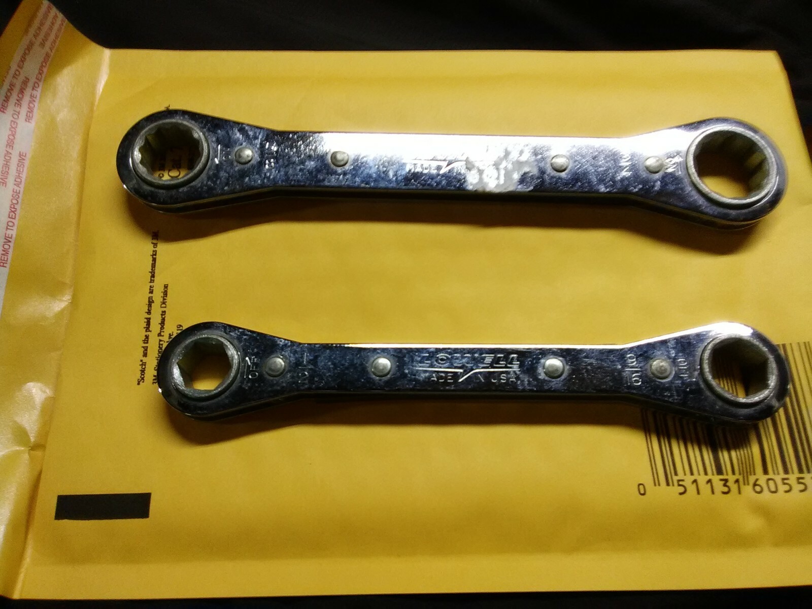 2 EA LOWELL 5/8″ x 3/4″ & 1/2″x 9/16″ DOUBLE BOX END RATCHETING WRENCH, USA