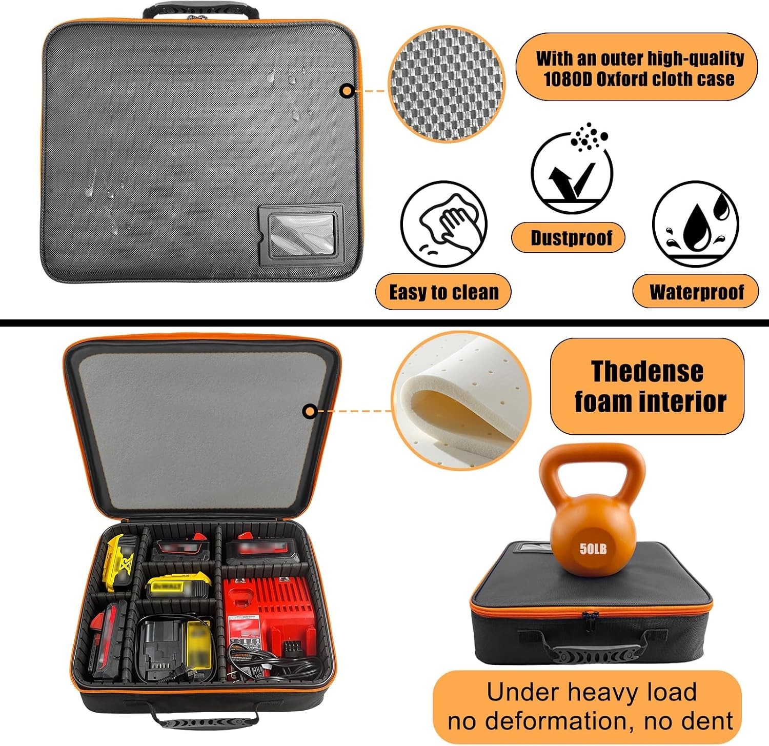 Lightweight Portable Power Tool Box with Adjustable Dividers for Battery Safety