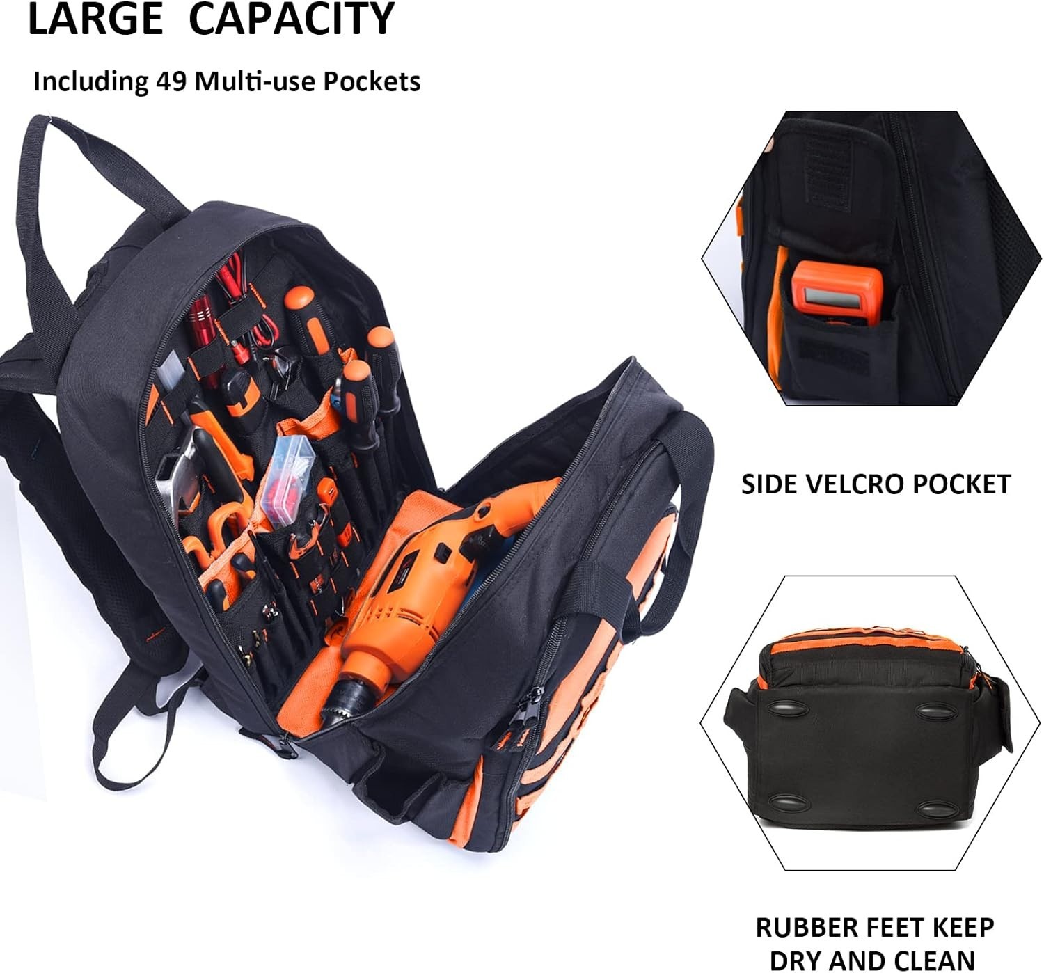 Water-Resistant Tool Organizer Backpack with Adjustable Strap & 49 Pockets