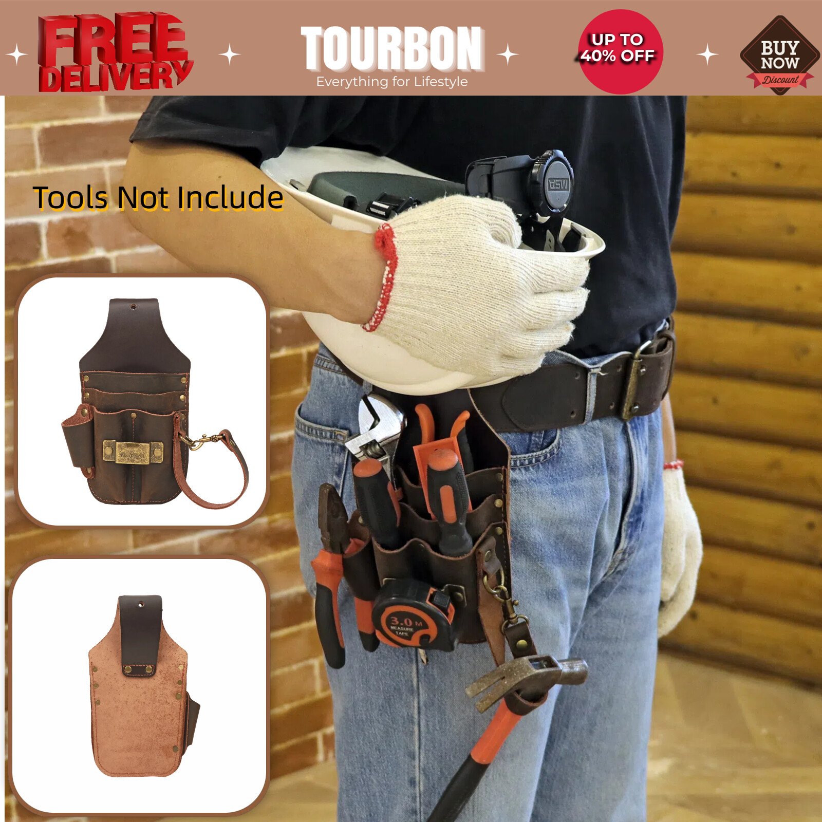 Tourbon Leather 5 in 1 Tool Carrier Electric Tape Thong Plier Pouch Belt Holster