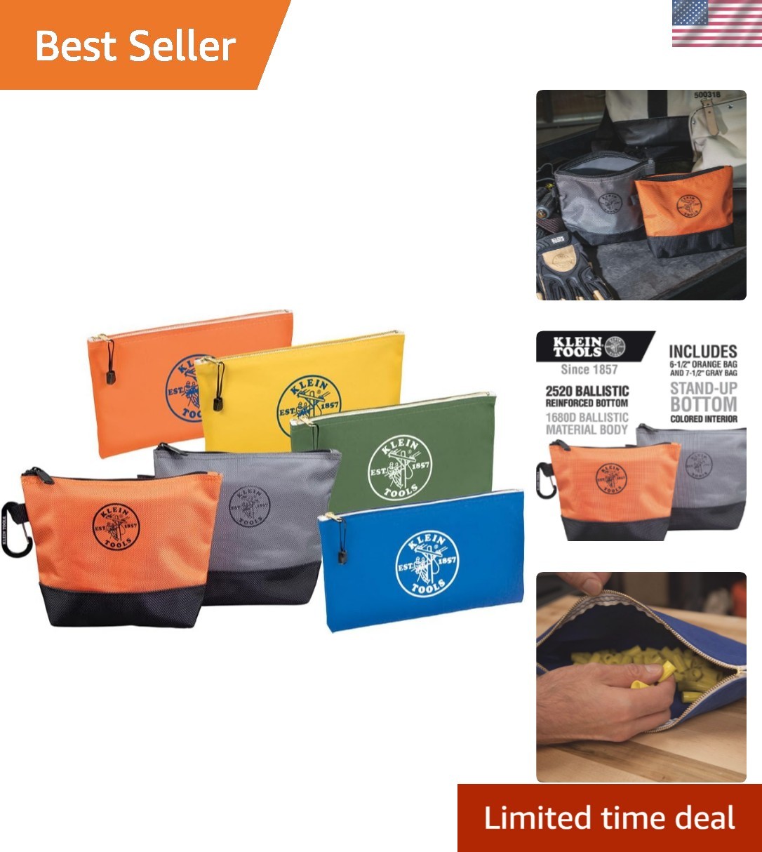 Durable 6-Piece Tool Storage Kit – Stand-Up and Canvas Pouches, Assorted Colors