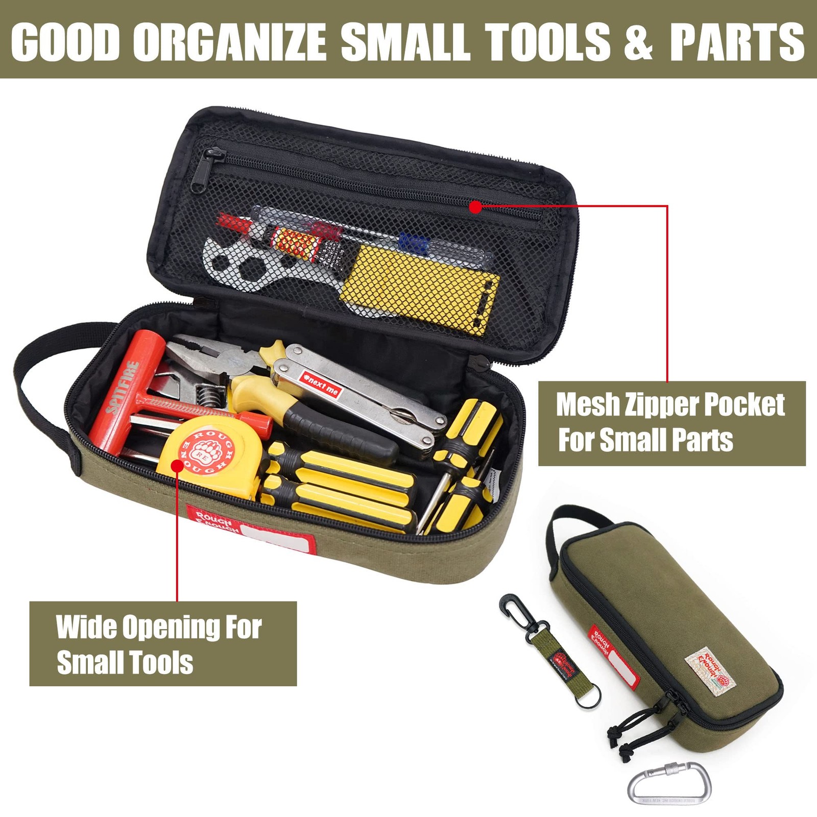 Rough Enough Small Tool Bag Pouch Box Large 9 X 4 X 1.7 inches, Army Green