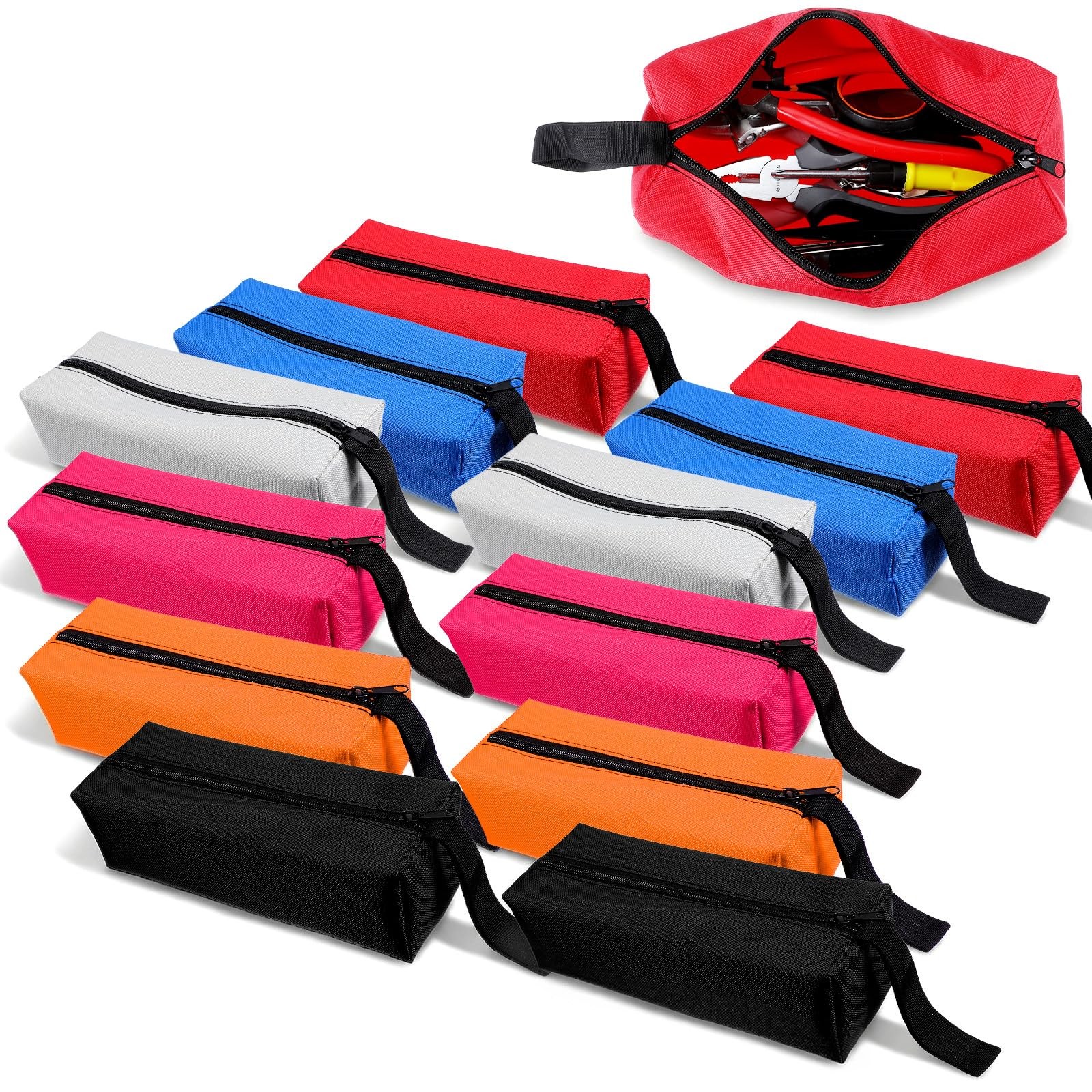 12Pack Tool Pouches with Zipper,10.23X3.35Inch Small Heavy Duty Tool Pouch Ba…