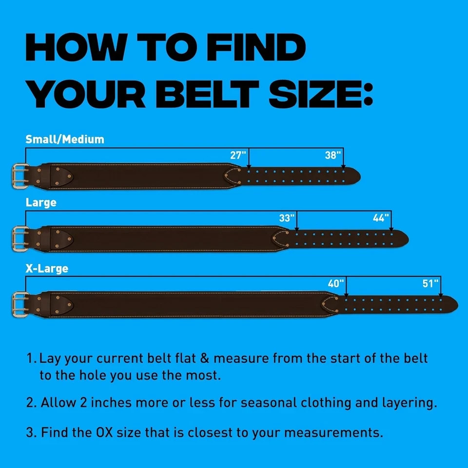 OX Tools Small/Medium 3″ Wide Full Grain Leather Tool 3 Belt (S/M), Blue