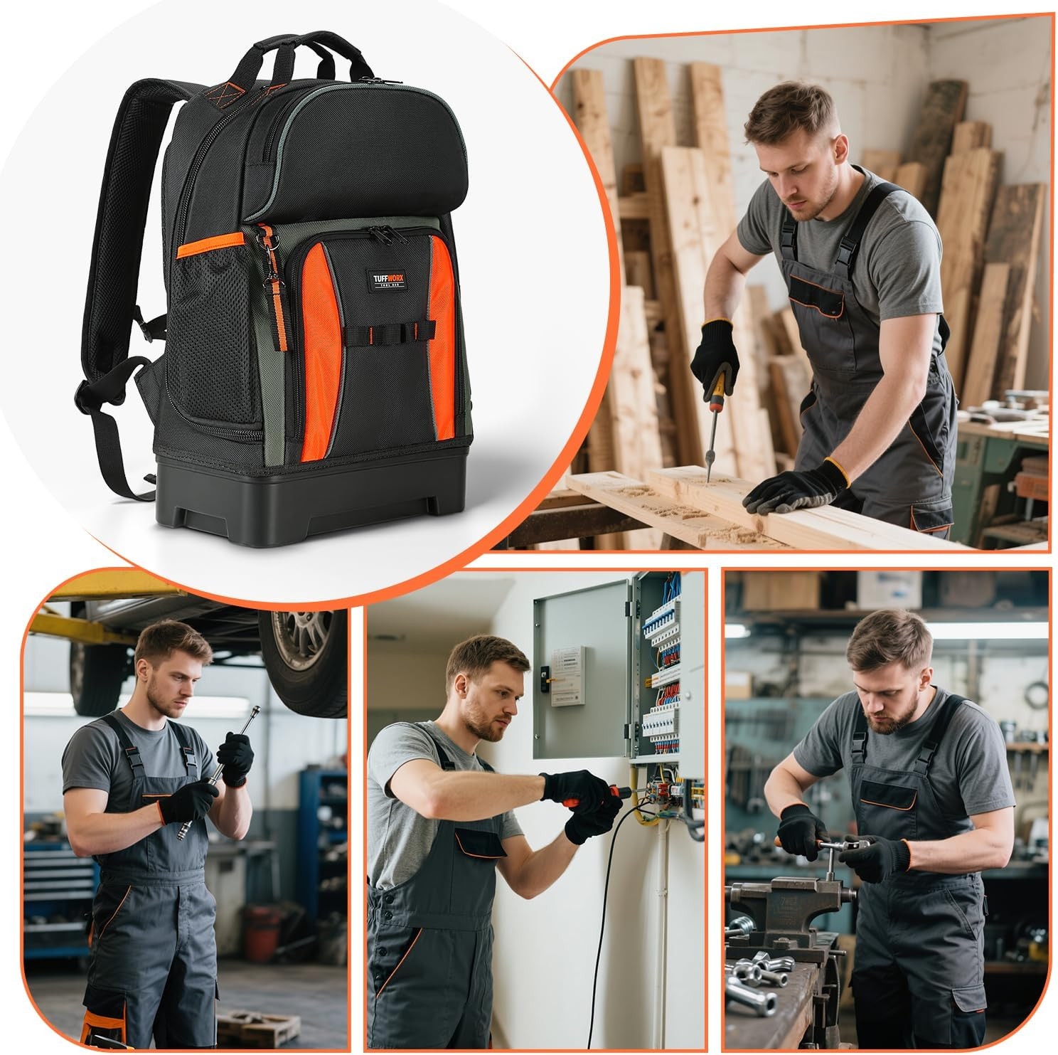 Heavy Duty Tool Bag with Multiple Compartments – Black & Orange Storage Solution