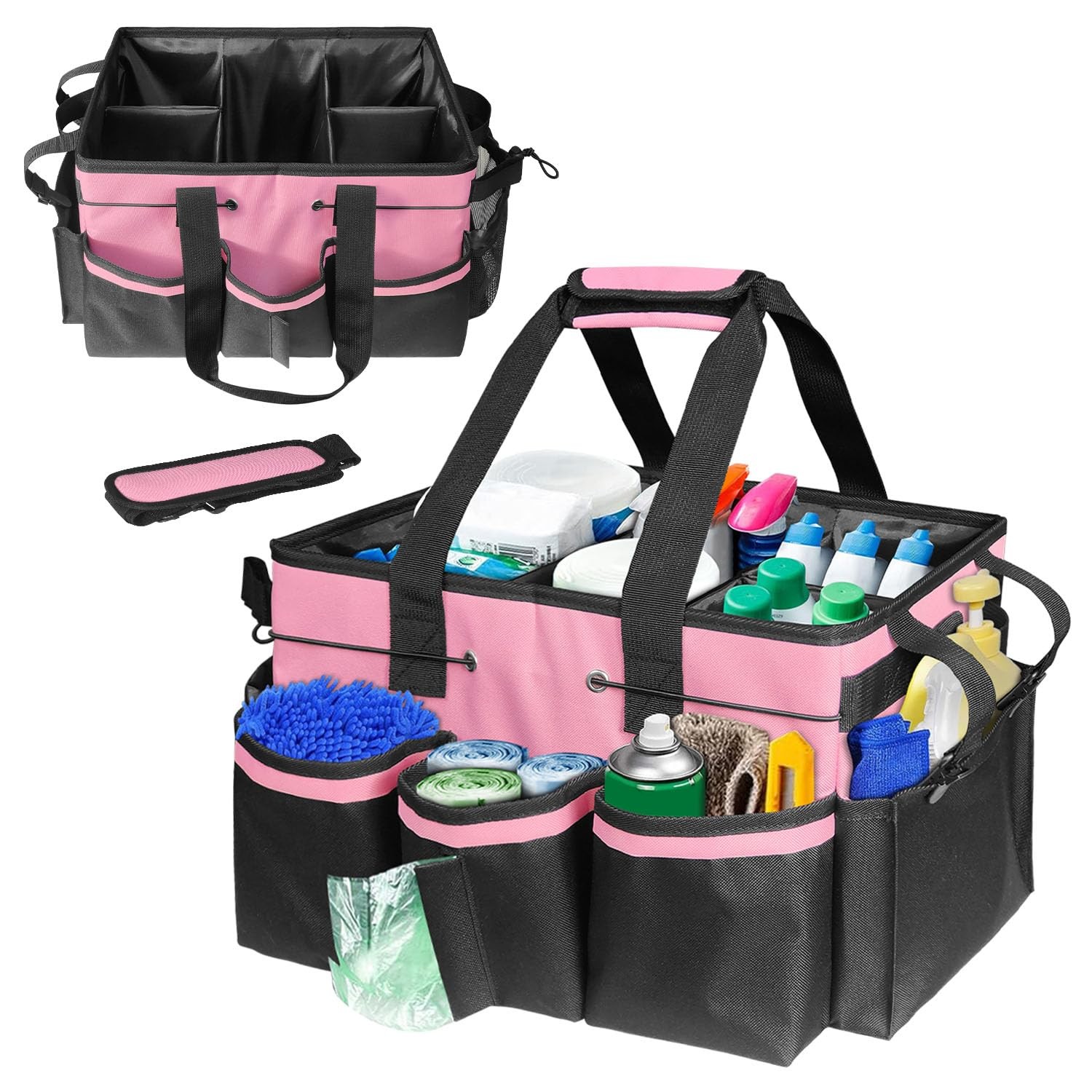 Cleaning Caddy Tote with Removable Dividers – 17.8×12.2×9.3in Waterproof Tool…