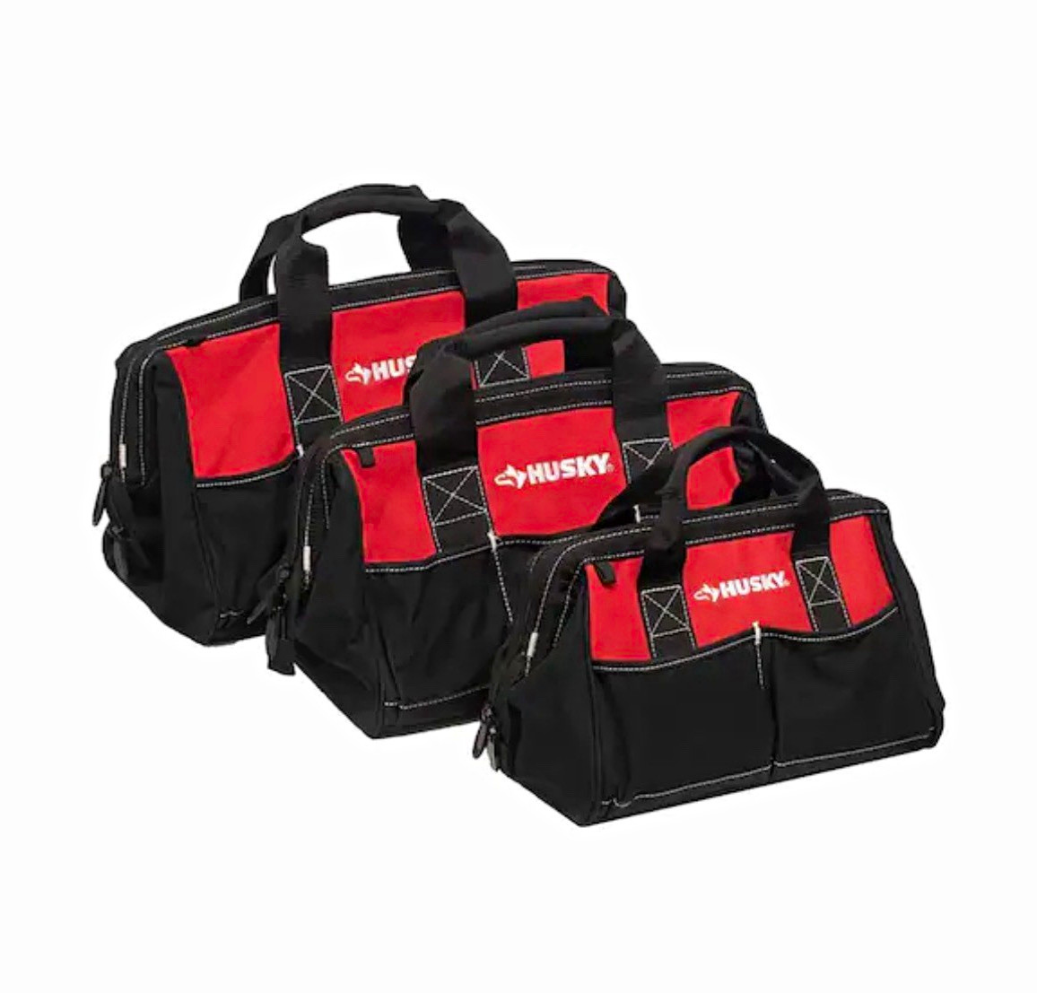 Husky Tool Bag Set Black/Red 3-Piece 18 in., 15 in. and 12 in. Tool Bag Combo
