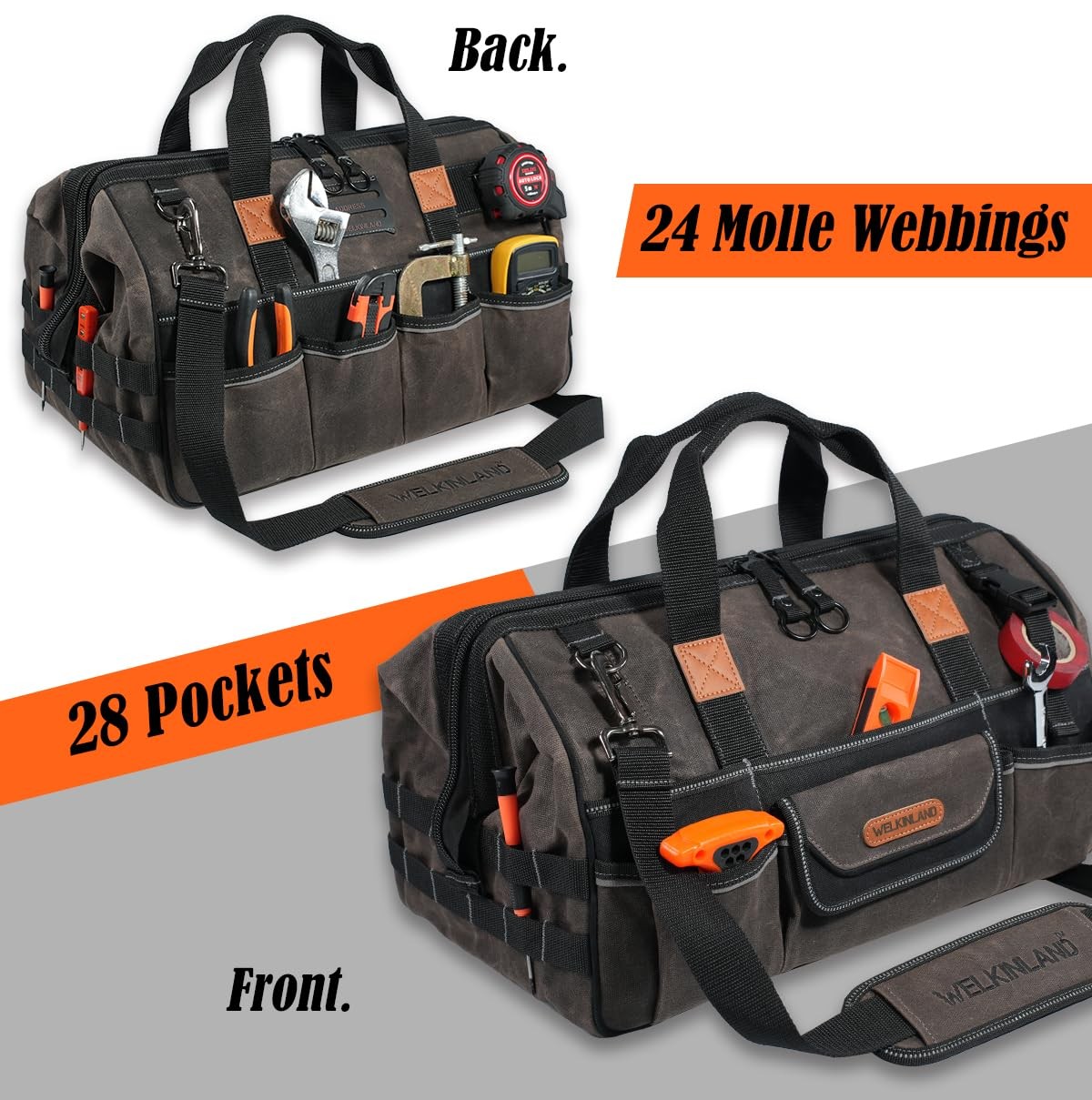 Welkinland 18 Inch Waxed Canvas Tool Bag Heavy-Duty Electrical Tool Bag