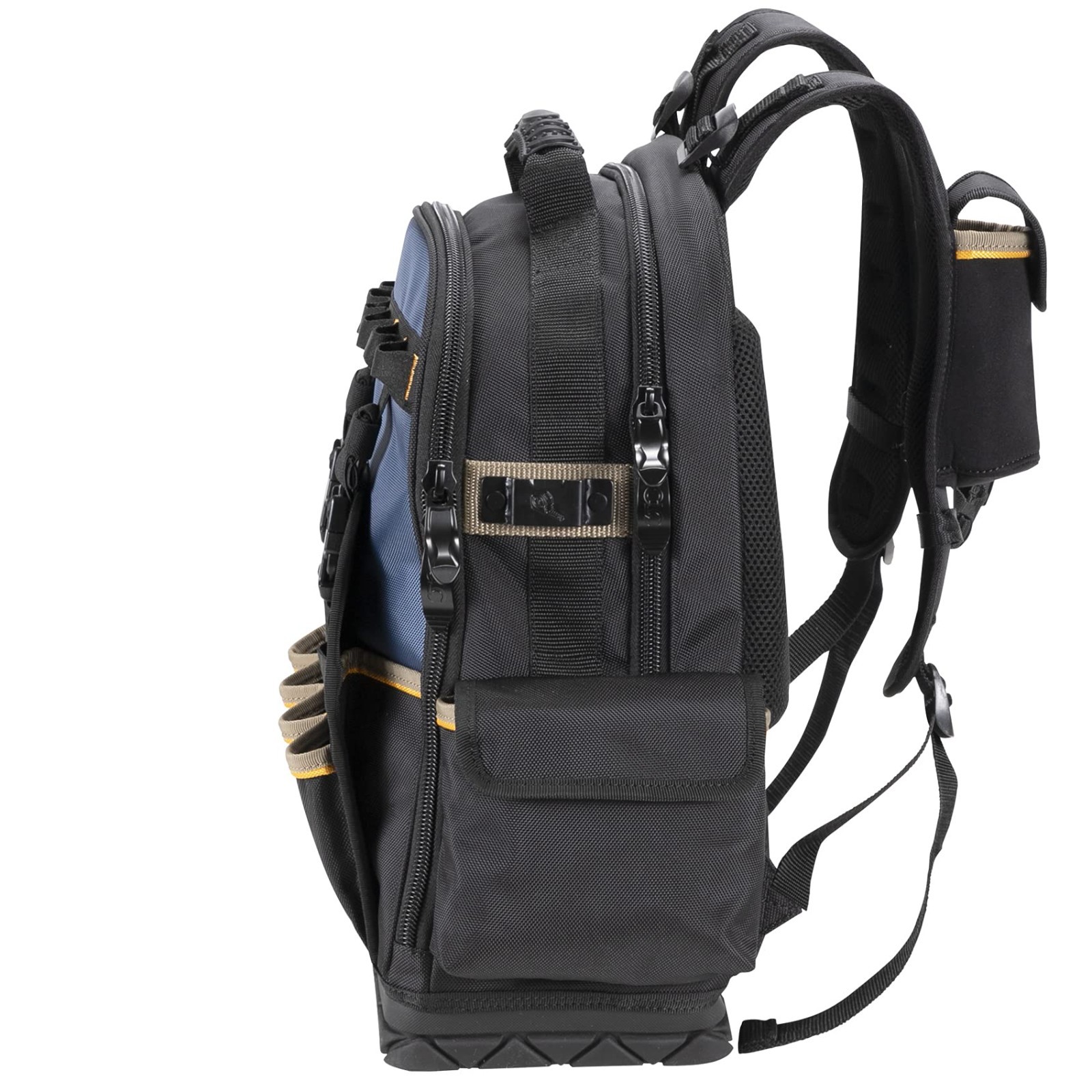 38 Pocket Tool Backpack with Molded Base – Durable Work Gear, Black/Blue