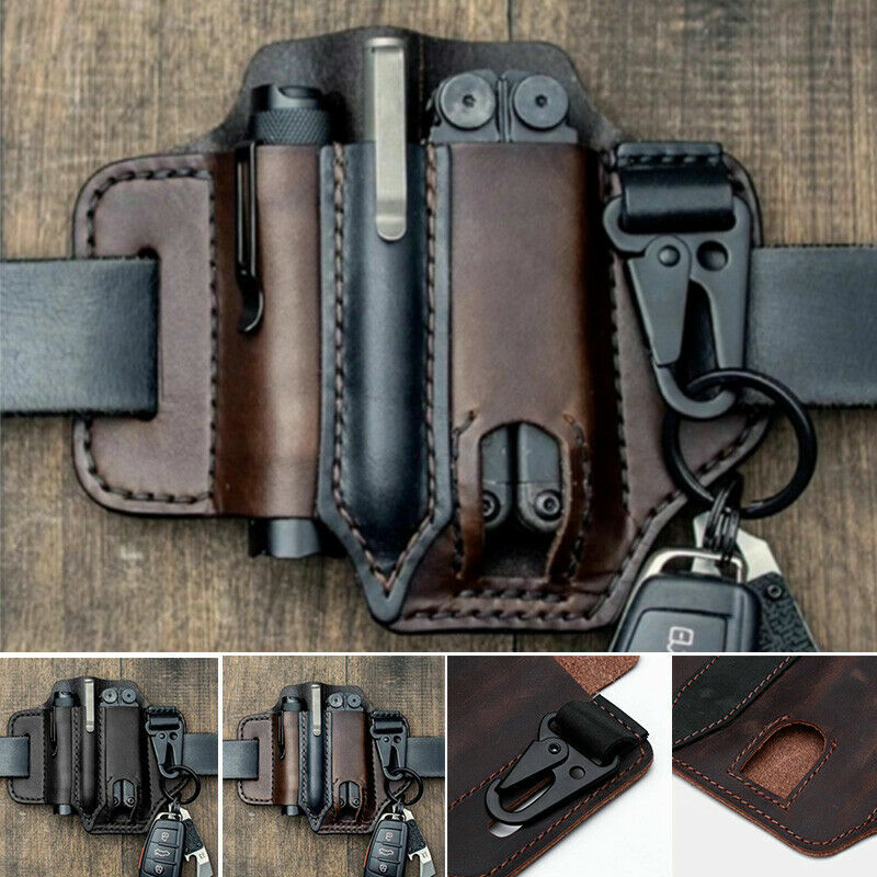Leather Sheath Pocket Organizer Multi Tool Storage Belt Waist Bag for Camping
