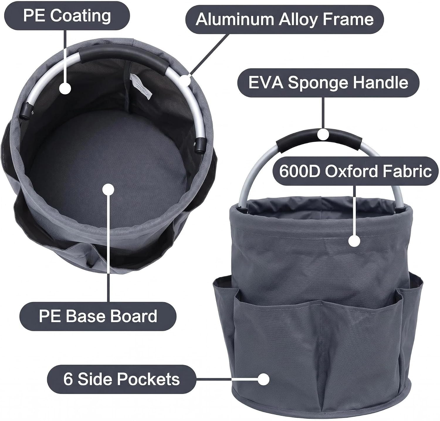Cleaning Caddy with Handle,17L Foldable Collapsible Bucket 600D Oxford Fabric, 6