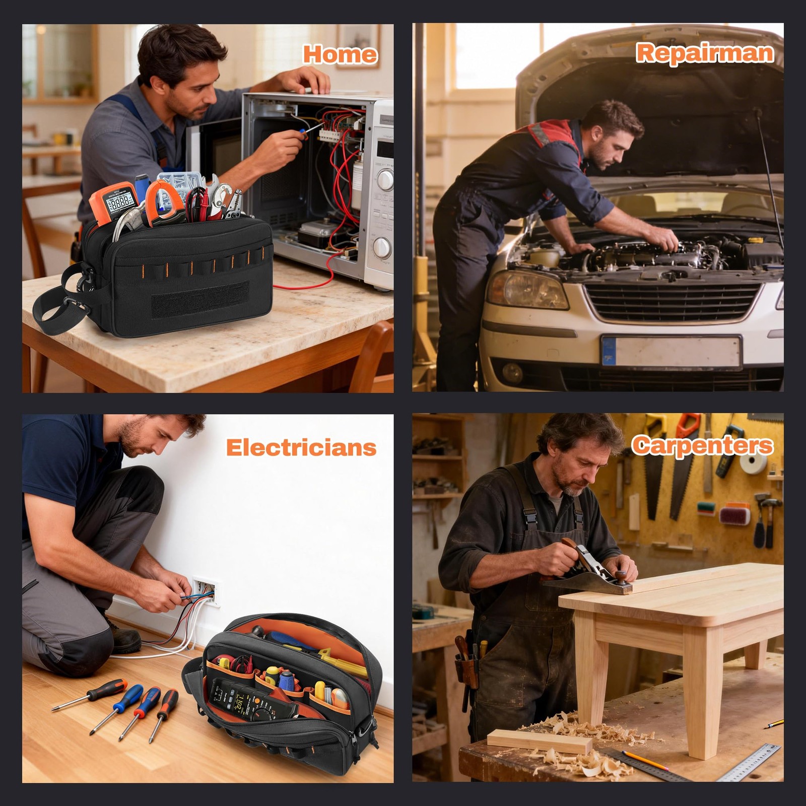 Rexmica Small Tool Bag with 1 Pouch, 11.8 x 3.9 x 7 inches, Black