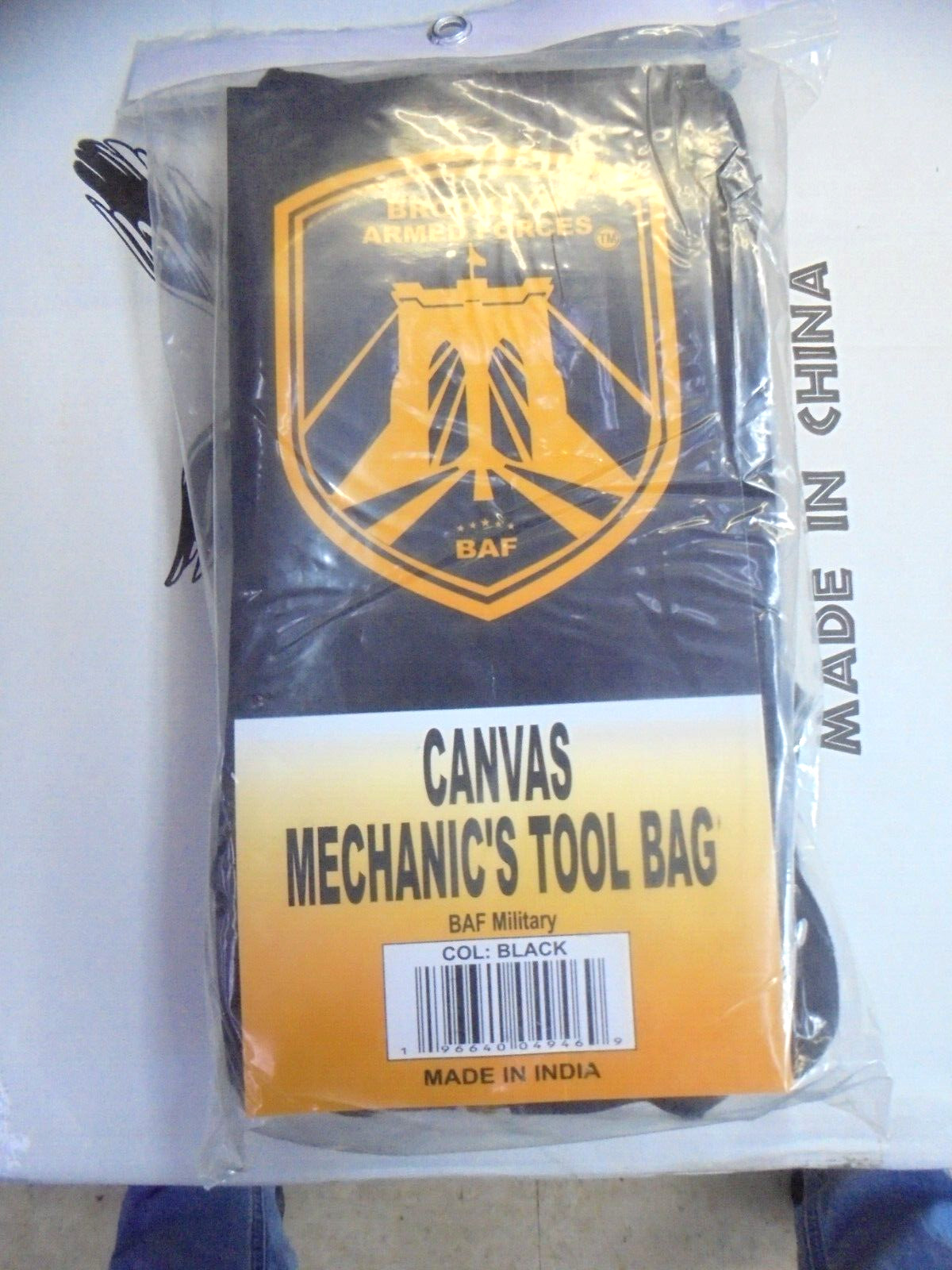 TOOL BAG, CANVAS MECHANIC’S (BLACK IN COLOR, BAF MILITARY)