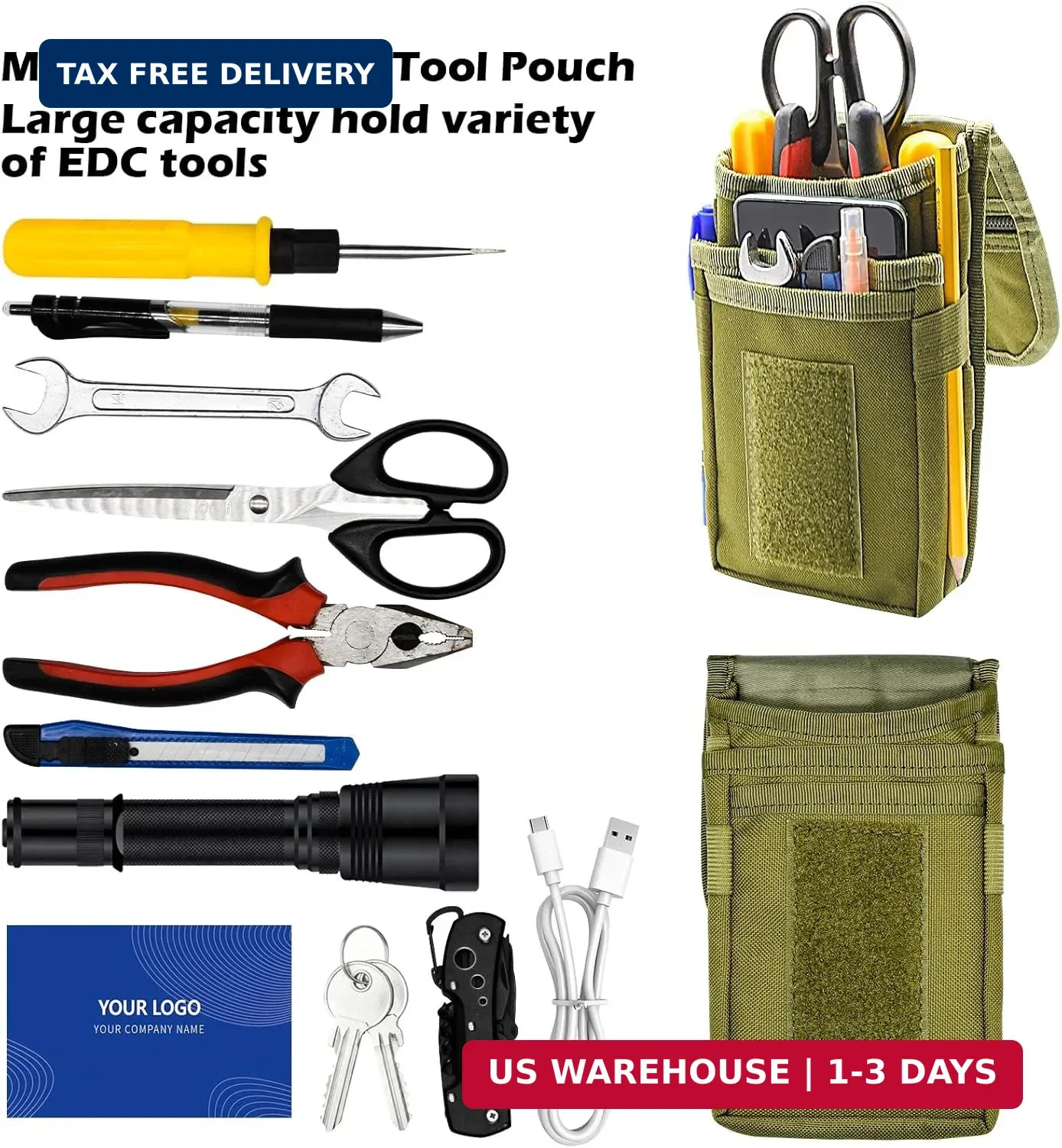 Belt Tool Pouch, Tactical Utility Organizer with Cell Phone Holder, Durable Heav