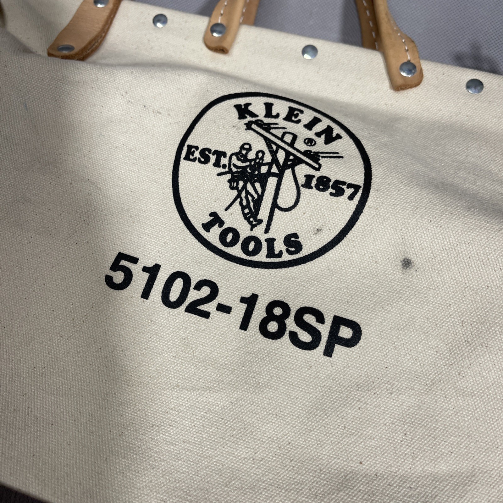 Klein Tools 5102-18 Canvas Tool Bag Large Beige Brown Leather Bottom Heavy Duty