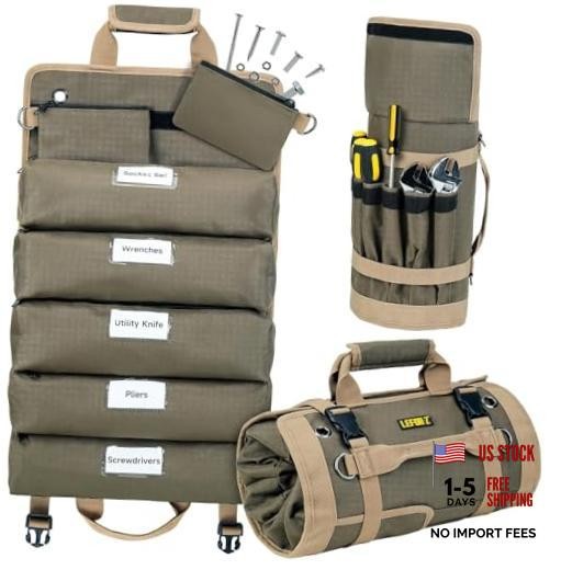 Tool Bag,Large Roll Up Tool Bag Organizer,13 Pockets Tool X-Large Olive Green