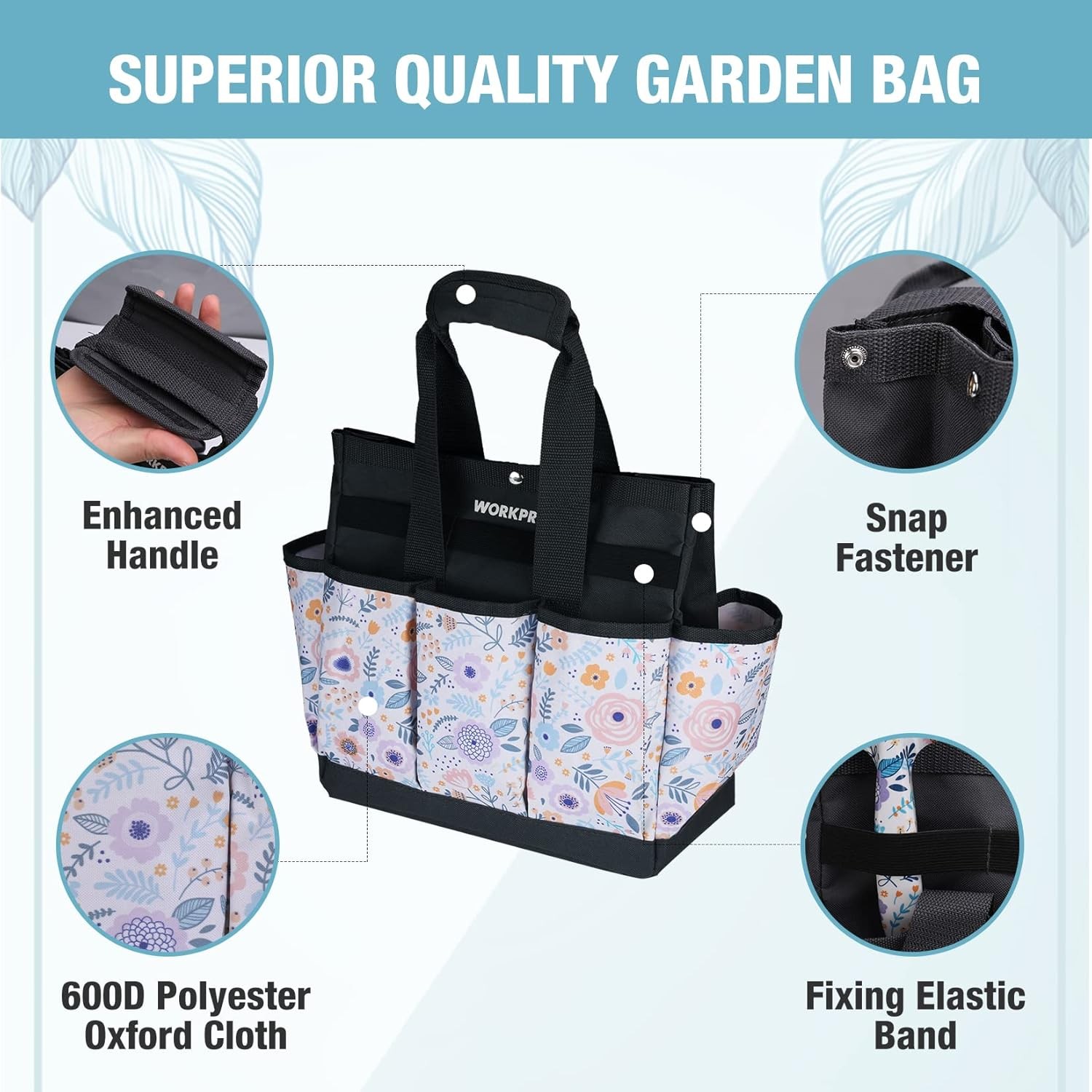 WORKPRO 9 Pockets Garden Tool Bag Heavy Duty Oxford Garden Tote Caddy 12x12x6″