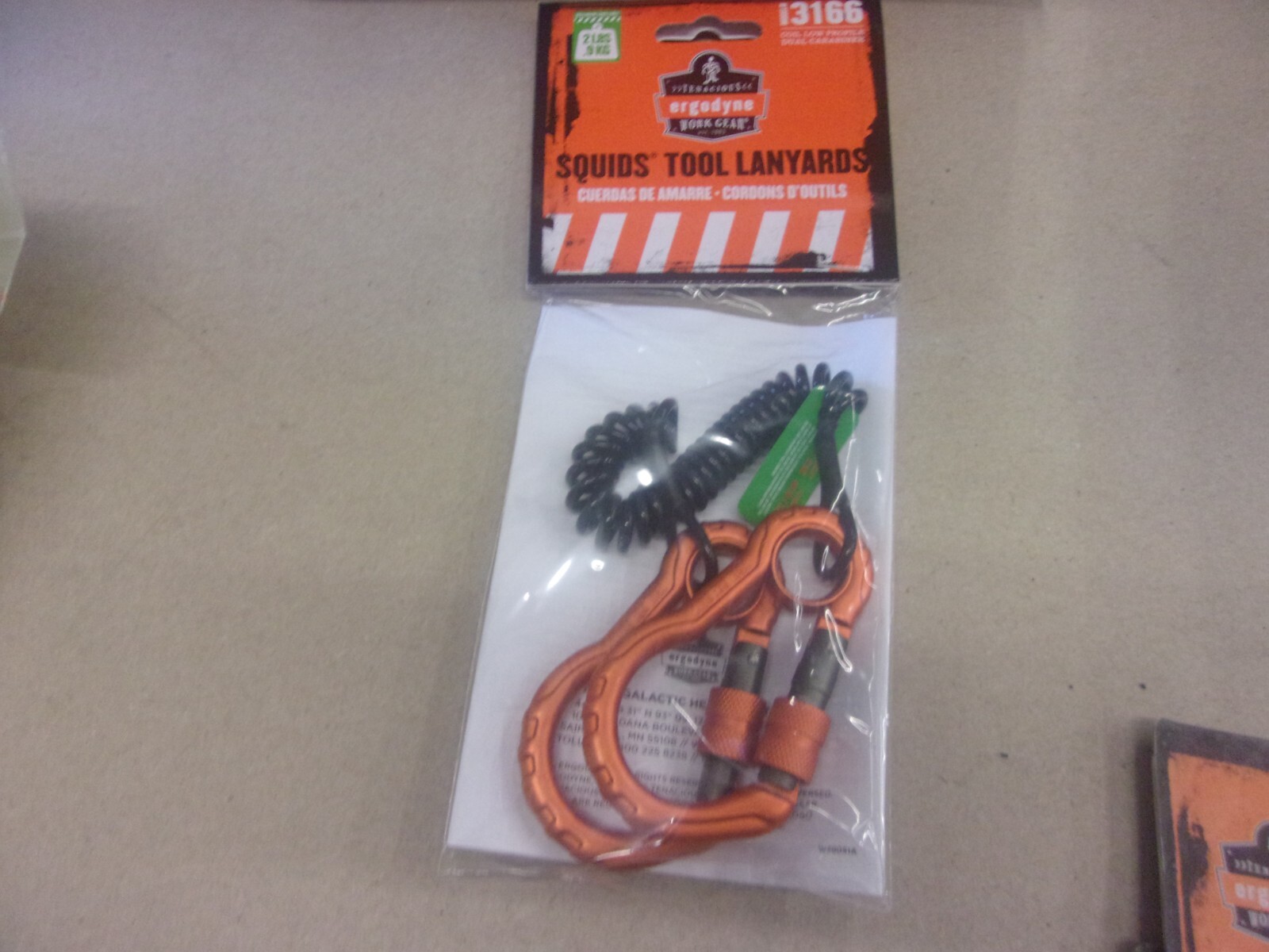 Ergodyne Squids 3166 Coil Tool Lanyard with Dual Carabiner, 2lbs