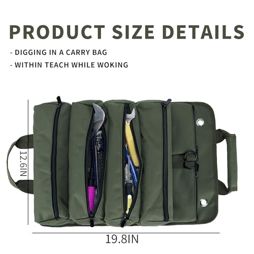 Tool Roll Bag, Tool Bag Organizer, Tool Carrier Roll UP Storage Army Green
