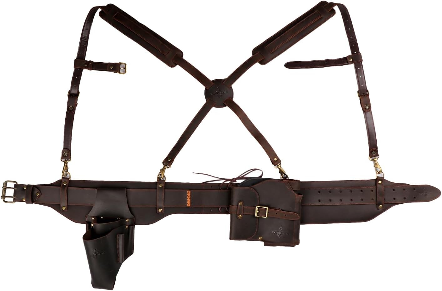 Tourbon Leather Logging Belt Kit Faux Fleece Padded Suspenders