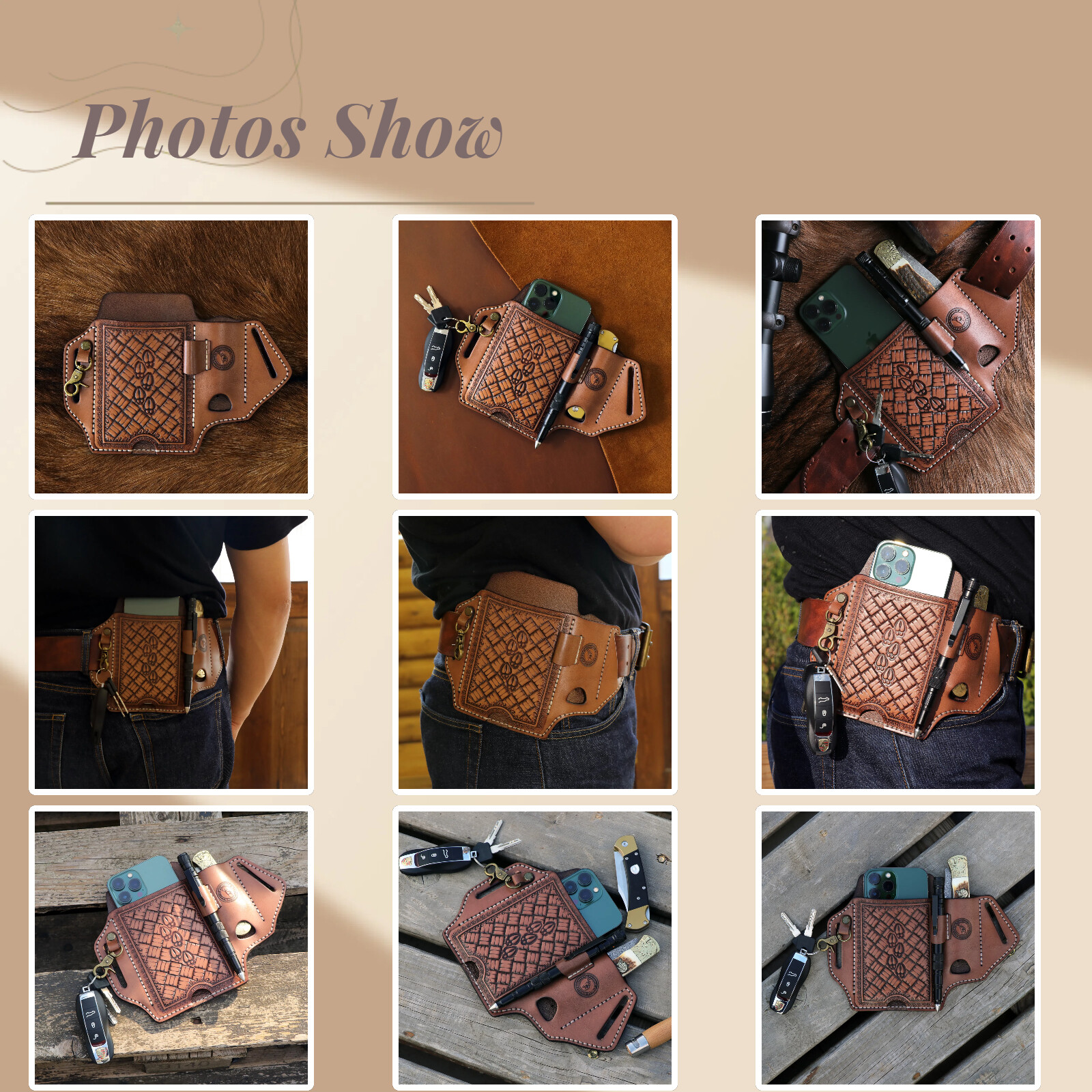 TOURBON Leather Cell Phone Case Pouch Holster Belt Knife Sheath Pen Holder Case