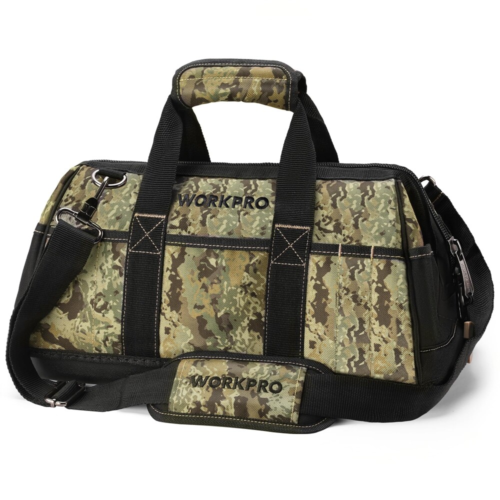 WORKPRO 16″ Wide Mouth Zipper Tool Bag w/Adjustable Shoulder Strap Sturdy Bottom