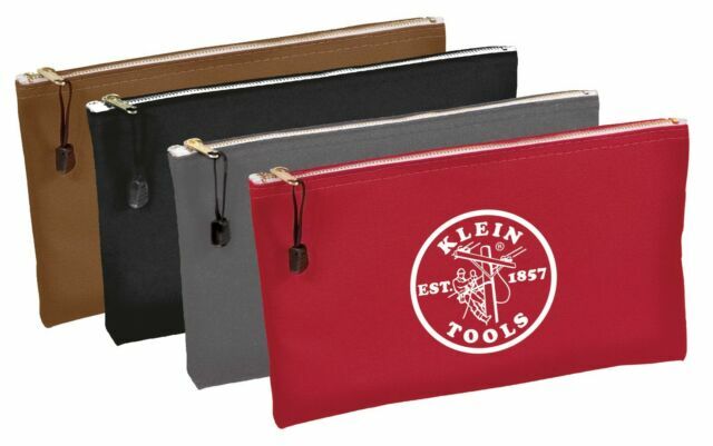 Klein Tools 5141 Zipper Bags, Canvas Tool Pouches Brown/Black/Gray/Red, 4-Pack