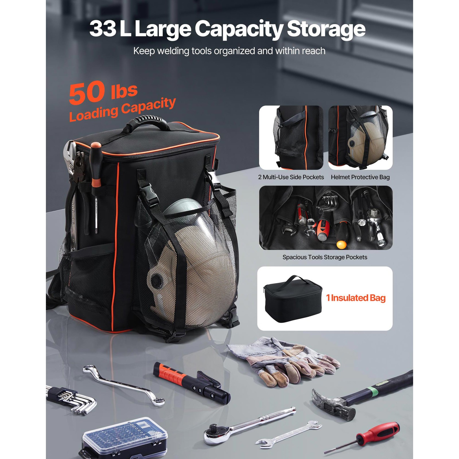 35.6L Welding Backpack 600D Polyester Welder Backpack for Tools and Helmet
